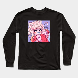 Valentine Cat Girl with Heart Long Sleeve T-Shirt